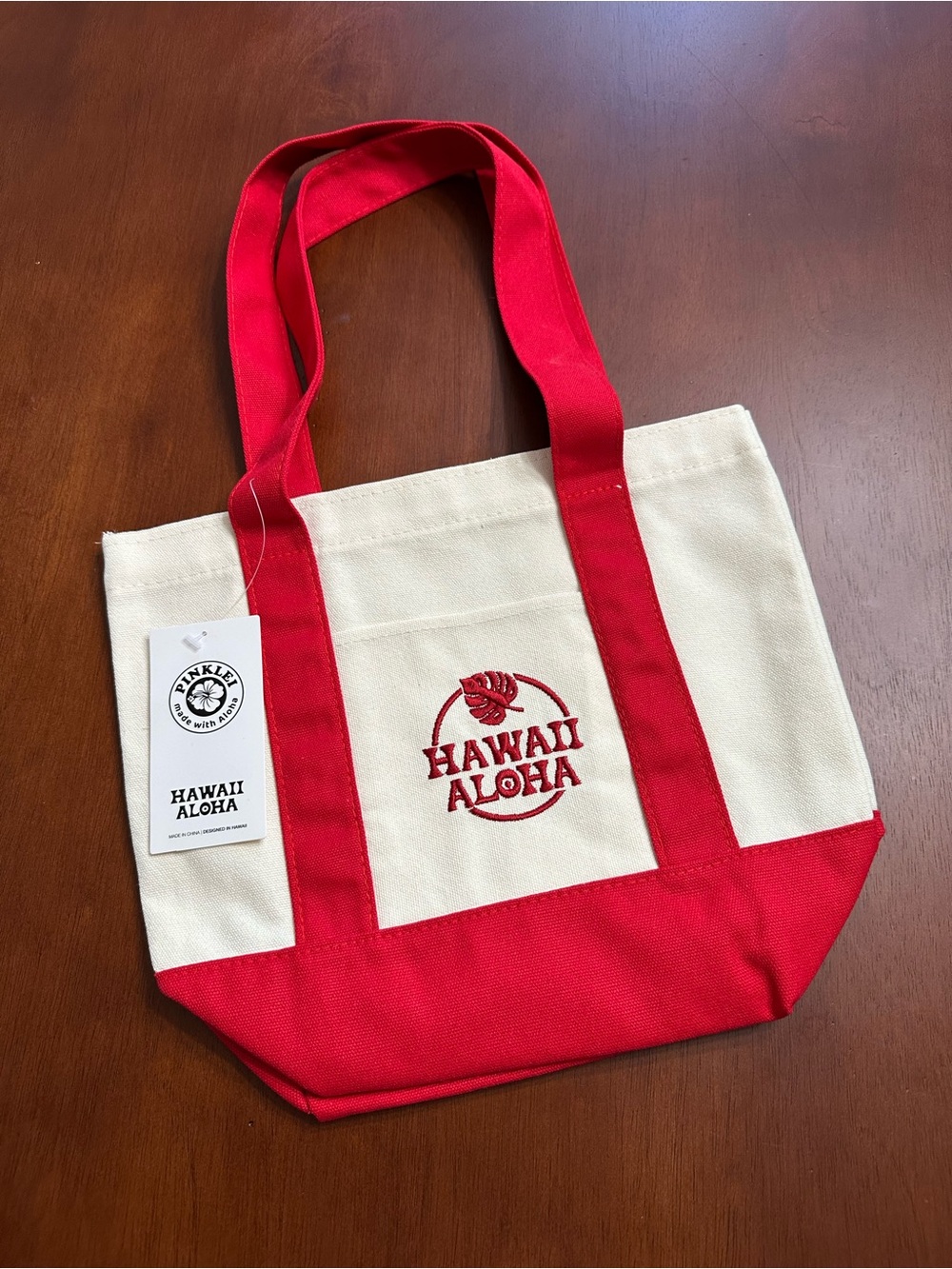 Pink Lei Hawaii Aloha Red & Cream Mini Tote Bag